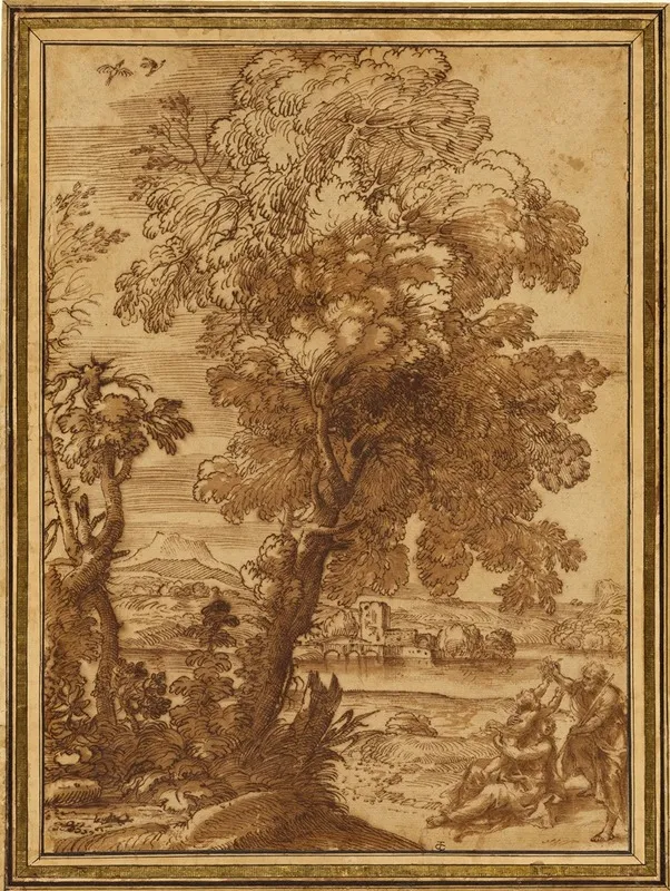 Landscape With The Holy Family Rest On The Flight Into Egypt Wall Art by Alessandro Algardi - High-Resolution Digital Print