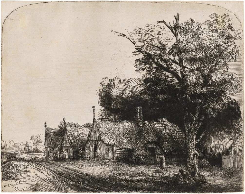 Landscape With Three Gabled Cottages Beside A Road