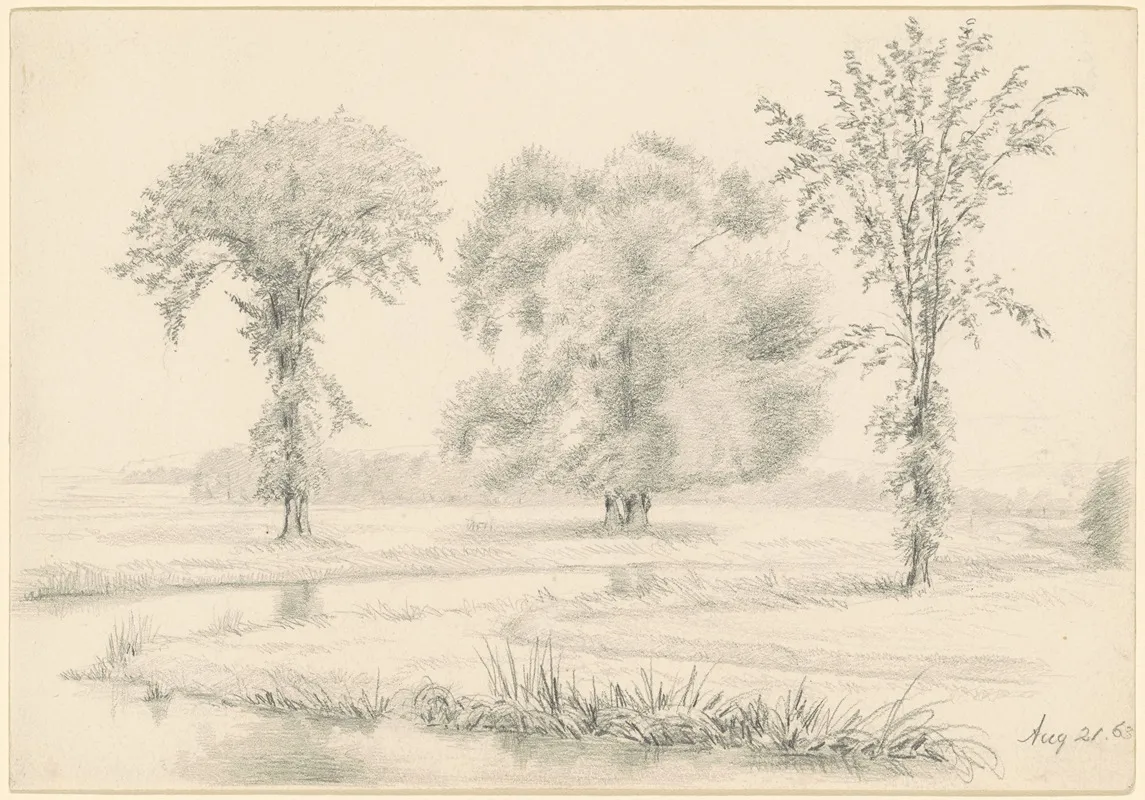 Landscape With Three Trees Wall Art by James Wells Champney - High-Resolution Digital Print