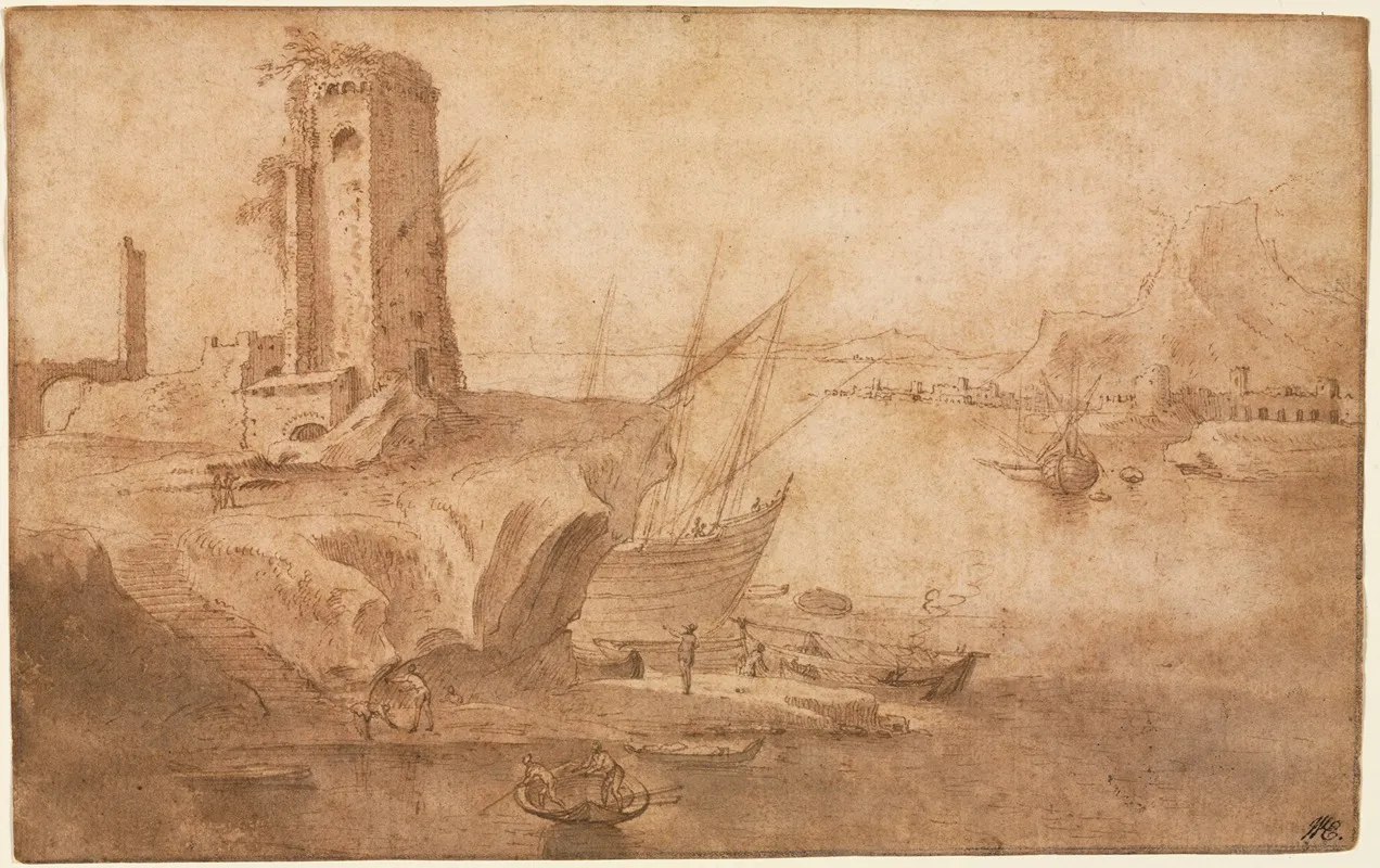 Landscape With Tower At Seashore Wall Art by Filippo Napoletano - High-Resolution Digital Print