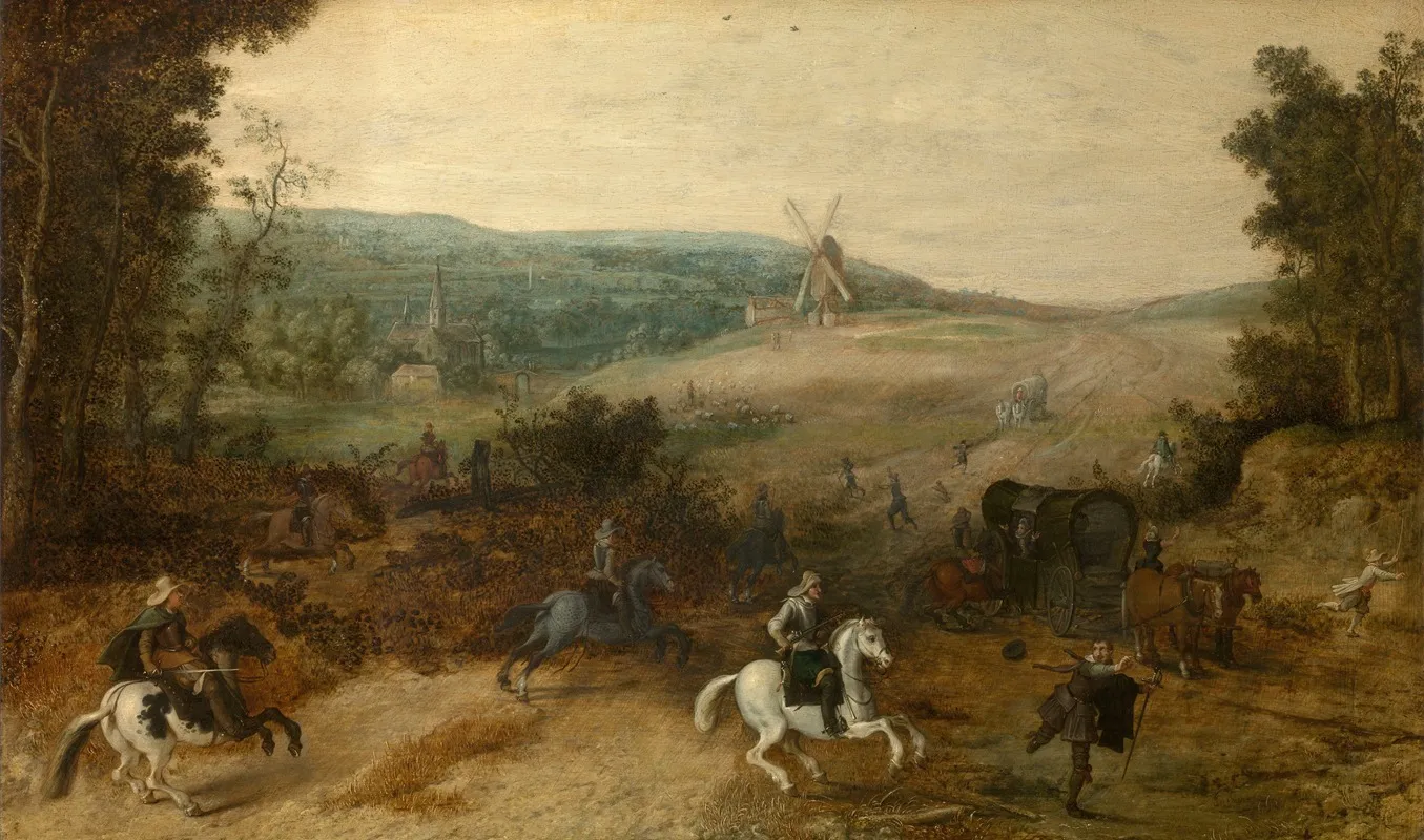 Landscape With Travellers Attacked By Robbers 2 Wall Art by Sebastian Vrancx - High-Resolution Digital Print