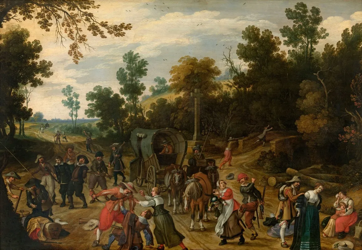 Landscape With Travellers Attacked By Robbers Wall Art by Sebastian Vrancx - High-Resolution Digital Print
