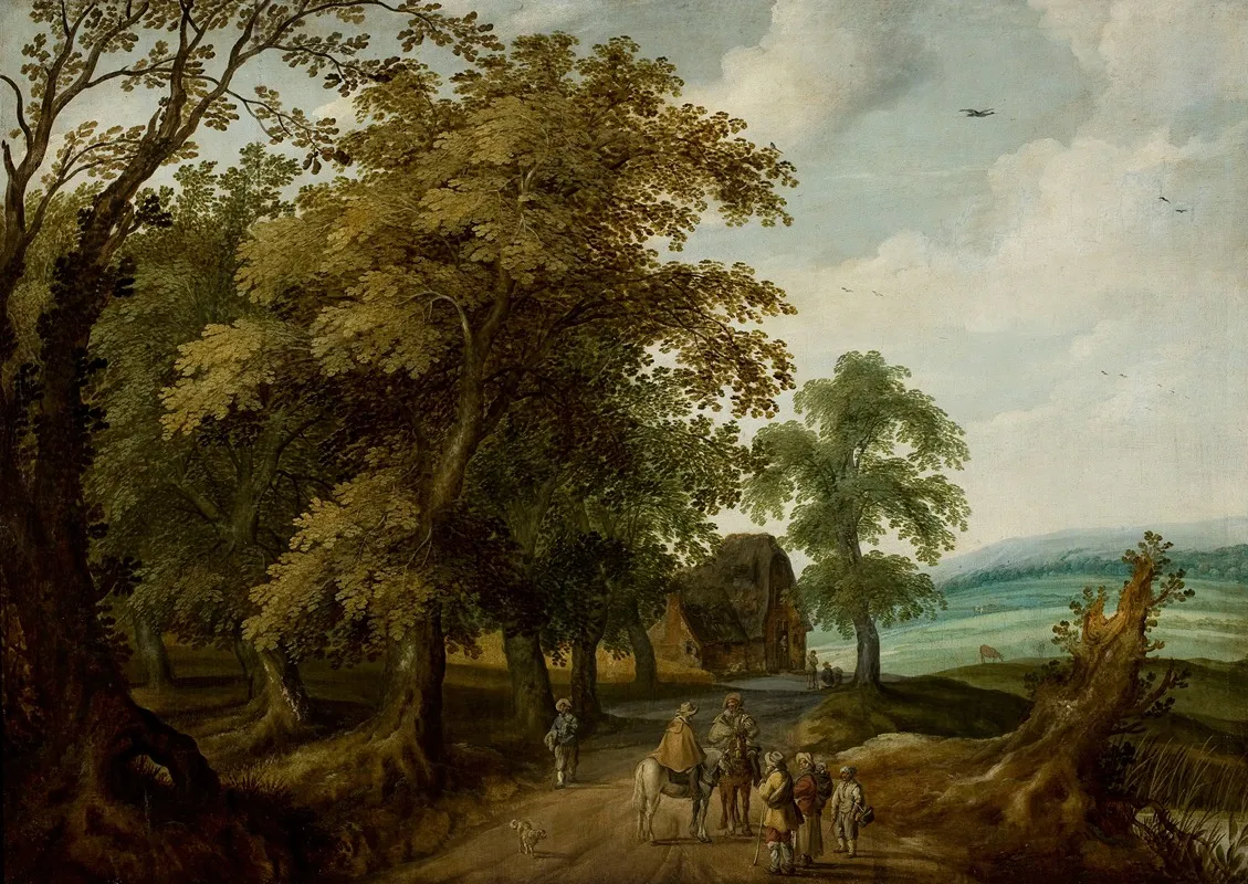 Landscape With Travellers On The Road Wall Art by Willem van den Bundel - High-Resolution Digital Print