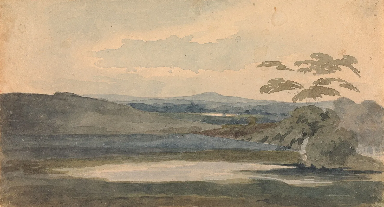 Landscape With Trees And Mountains Lake In Foreground