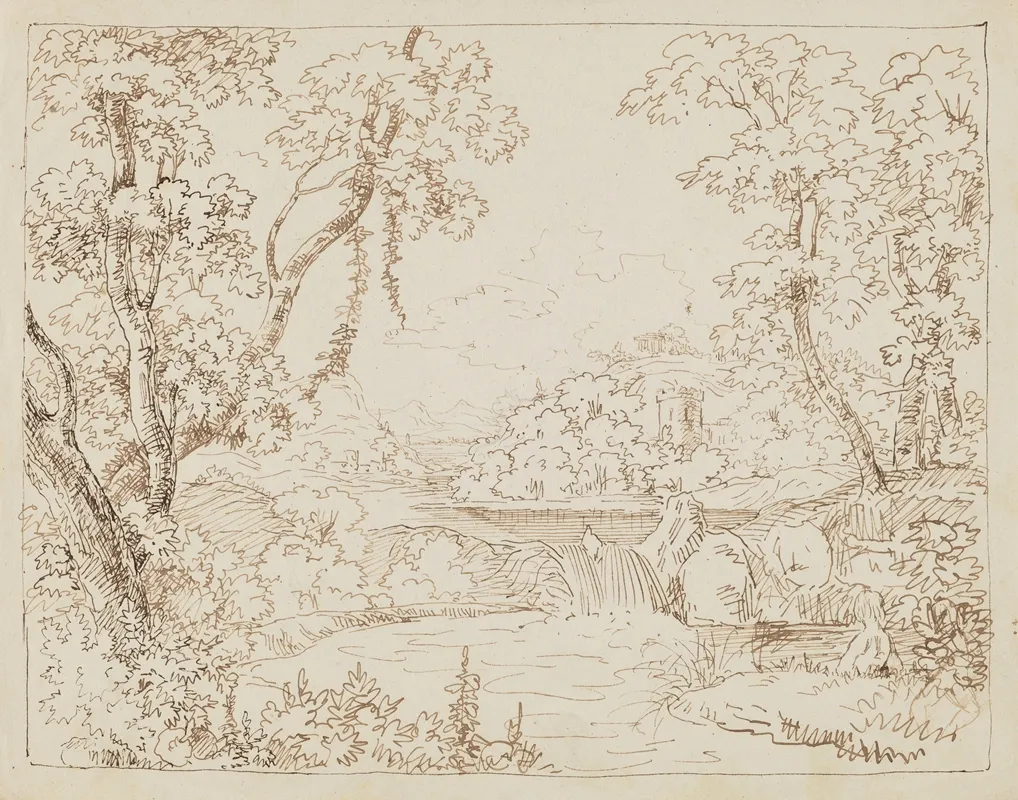 Landscape With Trees By The River In The Background On A Hill