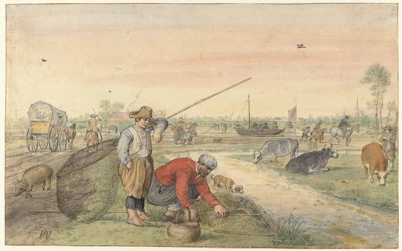 Landscape With Two Eel Fishermen By A Ditch