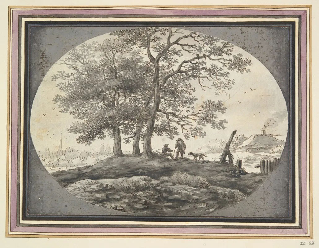 Landscape With Two Figures And A Dog 2 Wall Art by Aernout Ter Himpel - High-Resolution Digital Print