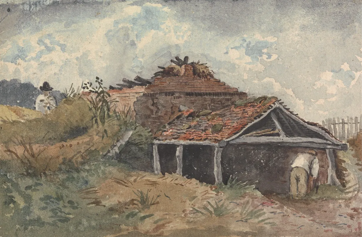 Landscape With Two Figures Beside An Old Building Wall Art by David Charles Read - High-Resolution Digital Print