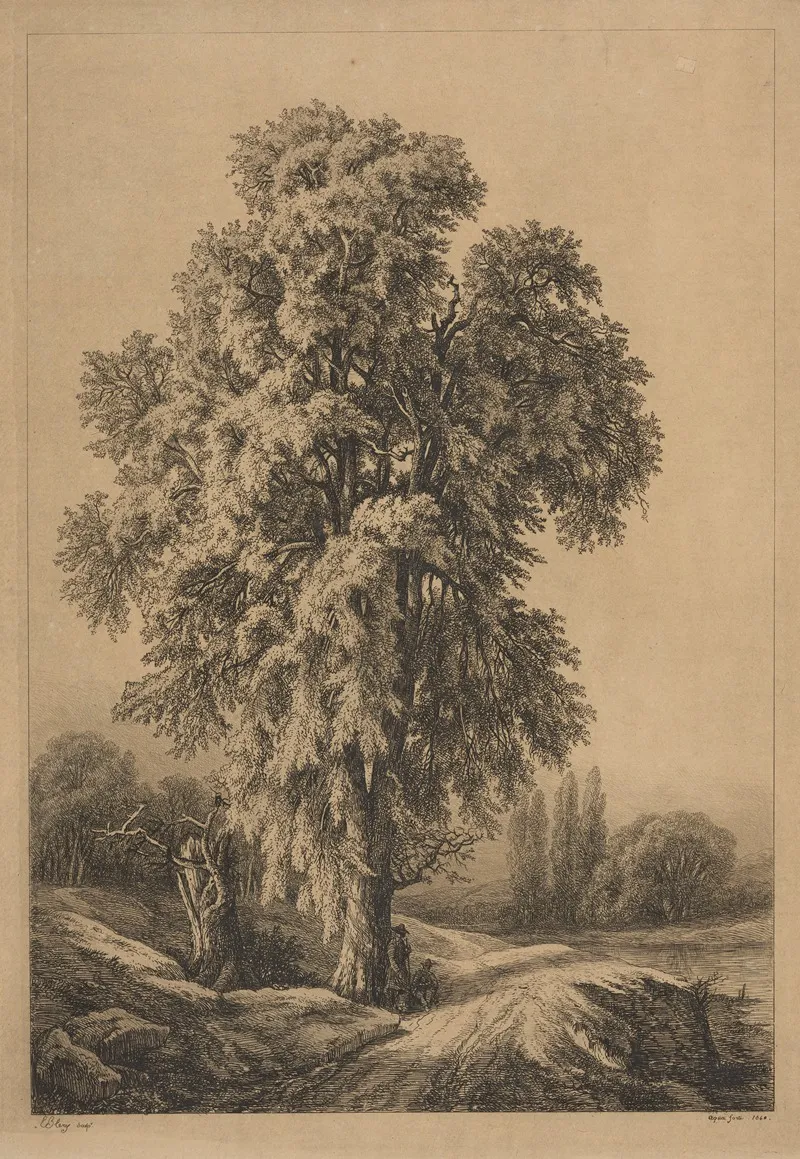 Landscape With Two Travelers Beneath Tree Along Path Wall Art by Eugene-Stanislas-Alexandre Blery - High-Resolution Digital Print