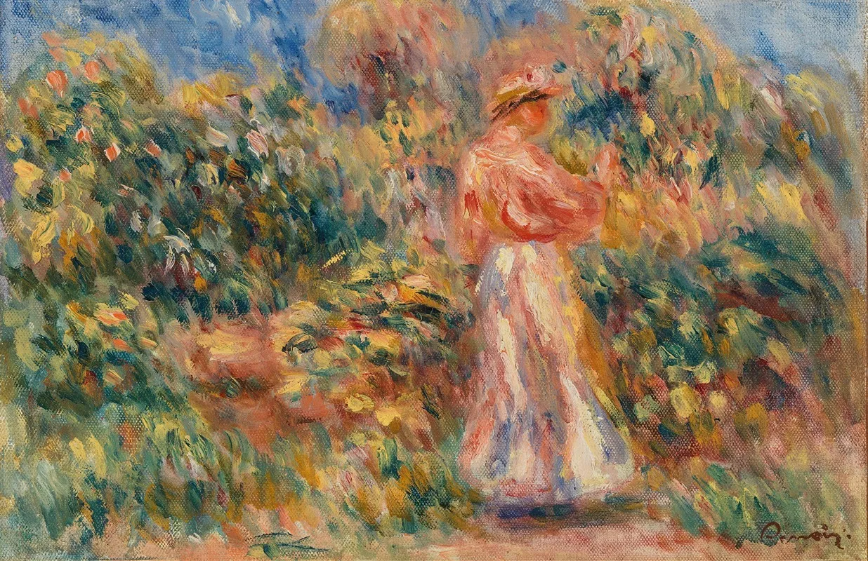 Landscape With Woman In Pink And White Paysage Avec Femme En Rose Et Blanc Wall Art by Pierre-Auguste Renoir - Canvas Print