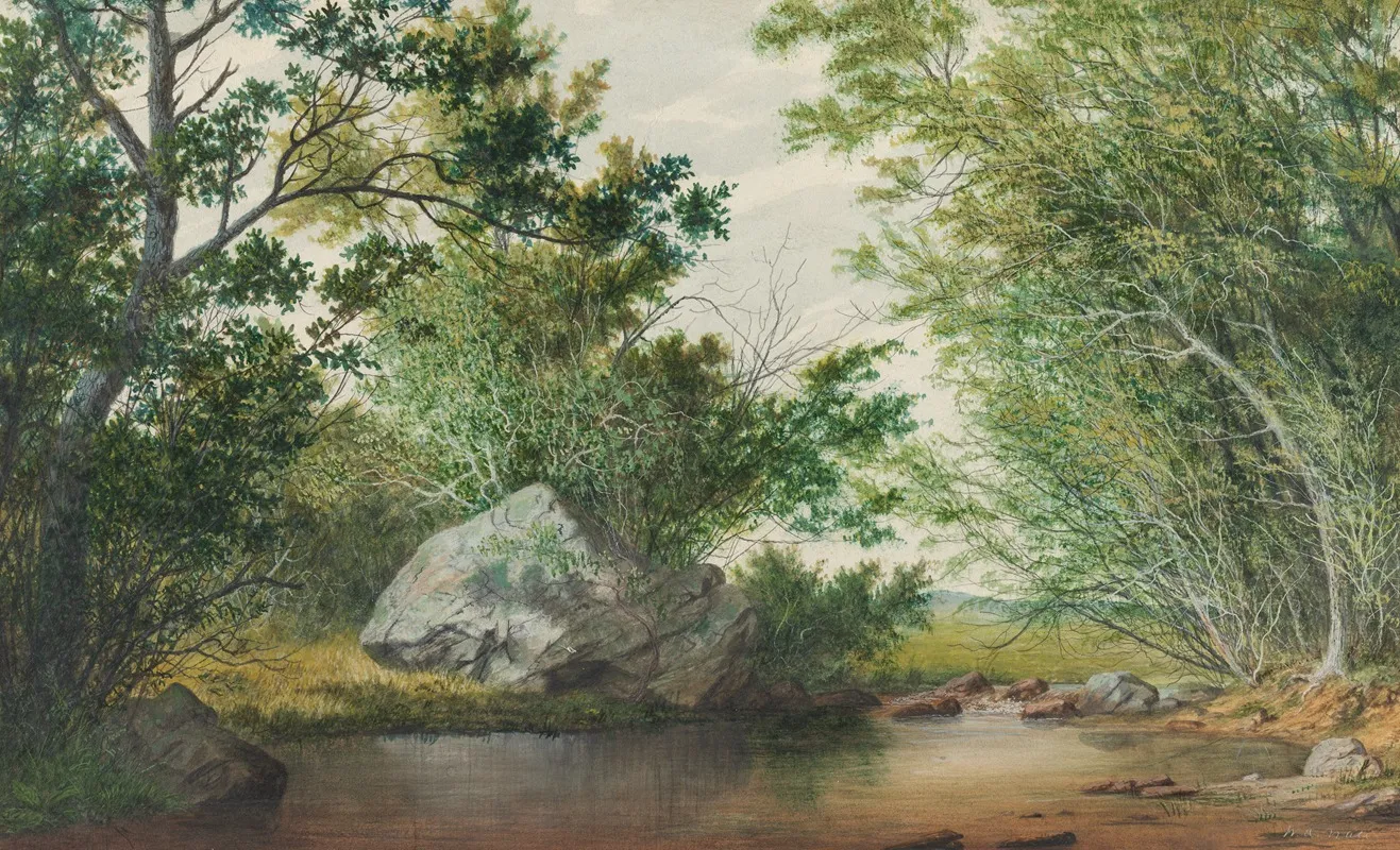 Landscape With Wooded Stream And Boulder Wall Art by William Allen Wall - High-Resolution Digital Print