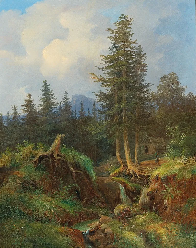 Landscape With Woodland Stream And Decorative Figures Wall Art by Joseph Jonas - High-Resolution Digital Print