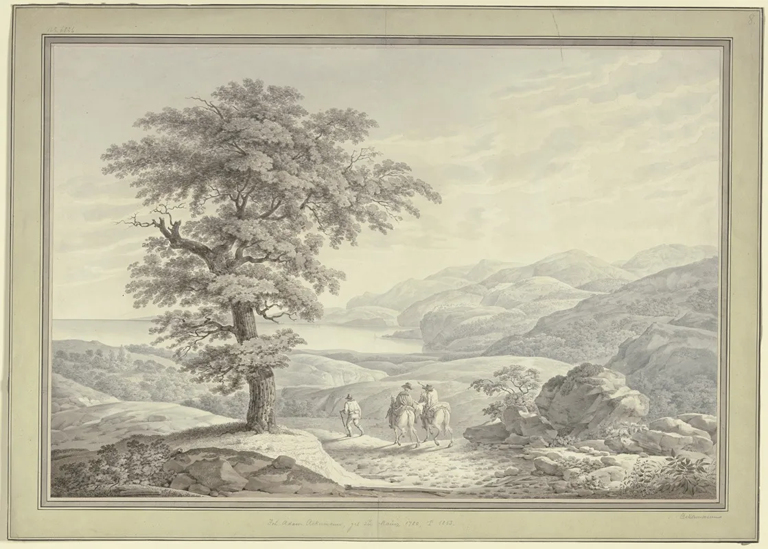 Landschaft An Der Riviera Di Levante Mit Dem Kunstler Und Seinen Reisegefahrten Wall Art by Johann Adam Ackermann - High-Resolution Digital Print