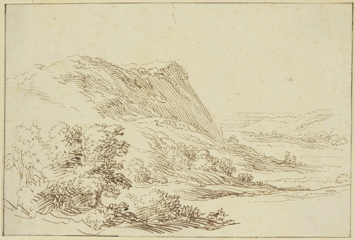 Landschaft Links Ein Berg Und Straucher Rechts Ein Tal Im Hintergrund