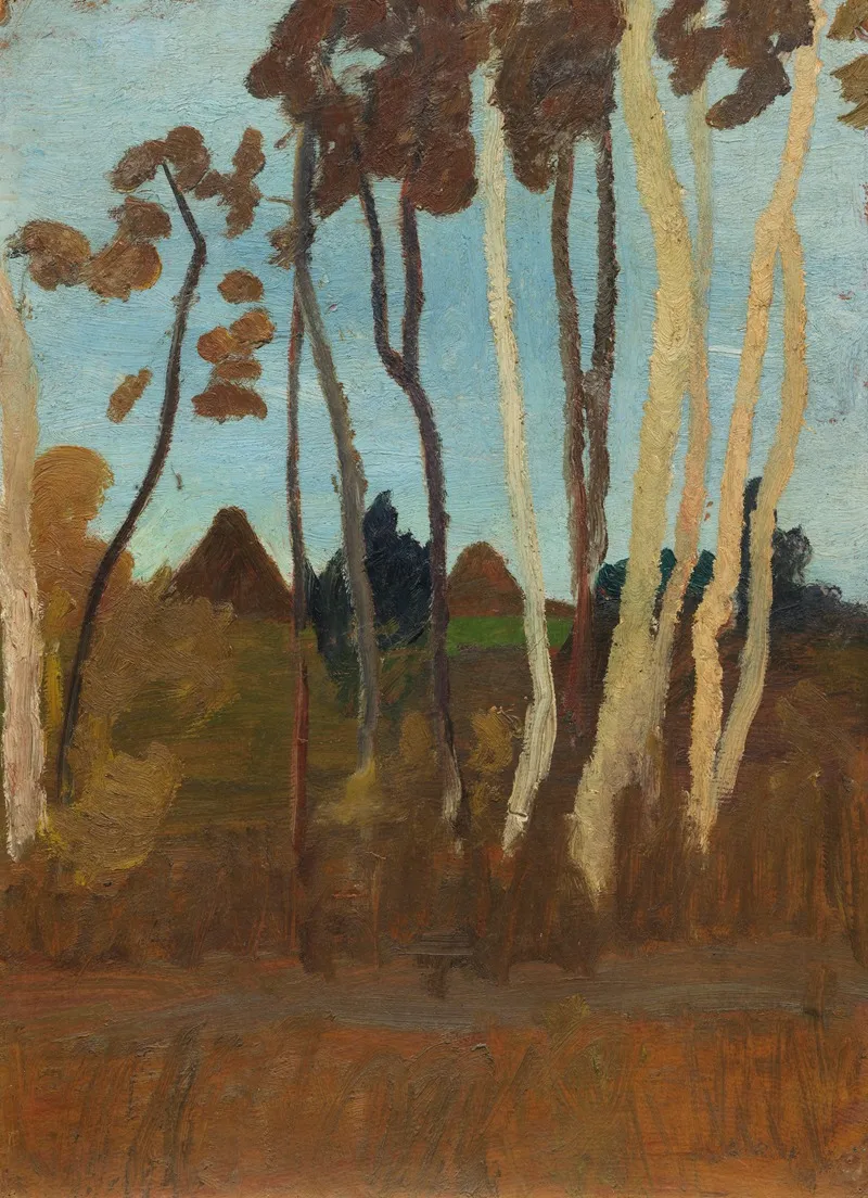Landschaft Mit Birken Im Hintergrund Zwei Hausgiebel Wall Art by Paula Modersohn-Becker - High-Resolution Digital Print