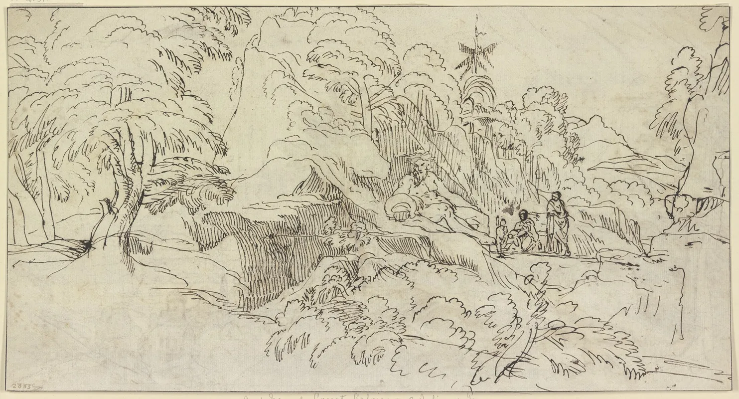 Landschaft Mit Einem Kolossalen Flusgott Neben Ihm Drei Kleine Figuren