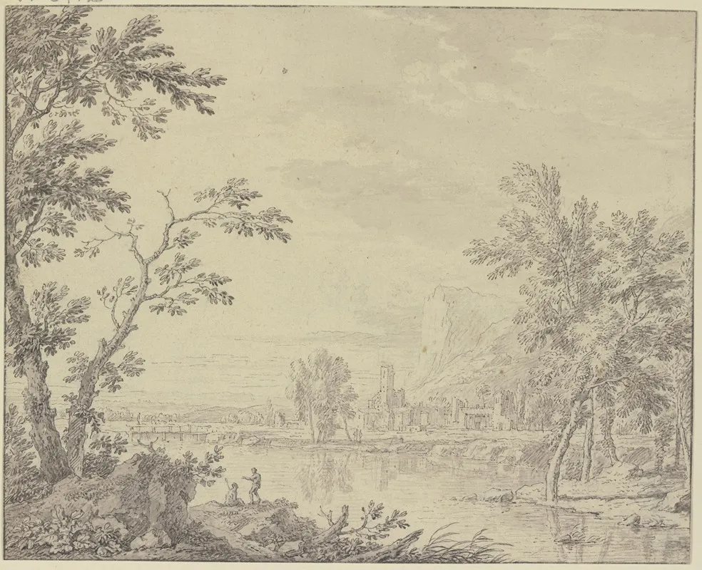 Landschaft Mit Einer Stadt Am Wasser