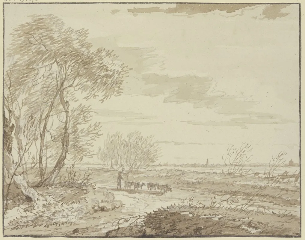 Landschaft Mit Fernsicht Links Baume Auf Dem Weg Eine Schafherde Wall Art by Gerard van Nijmegen - High-Resolution Digital Print
