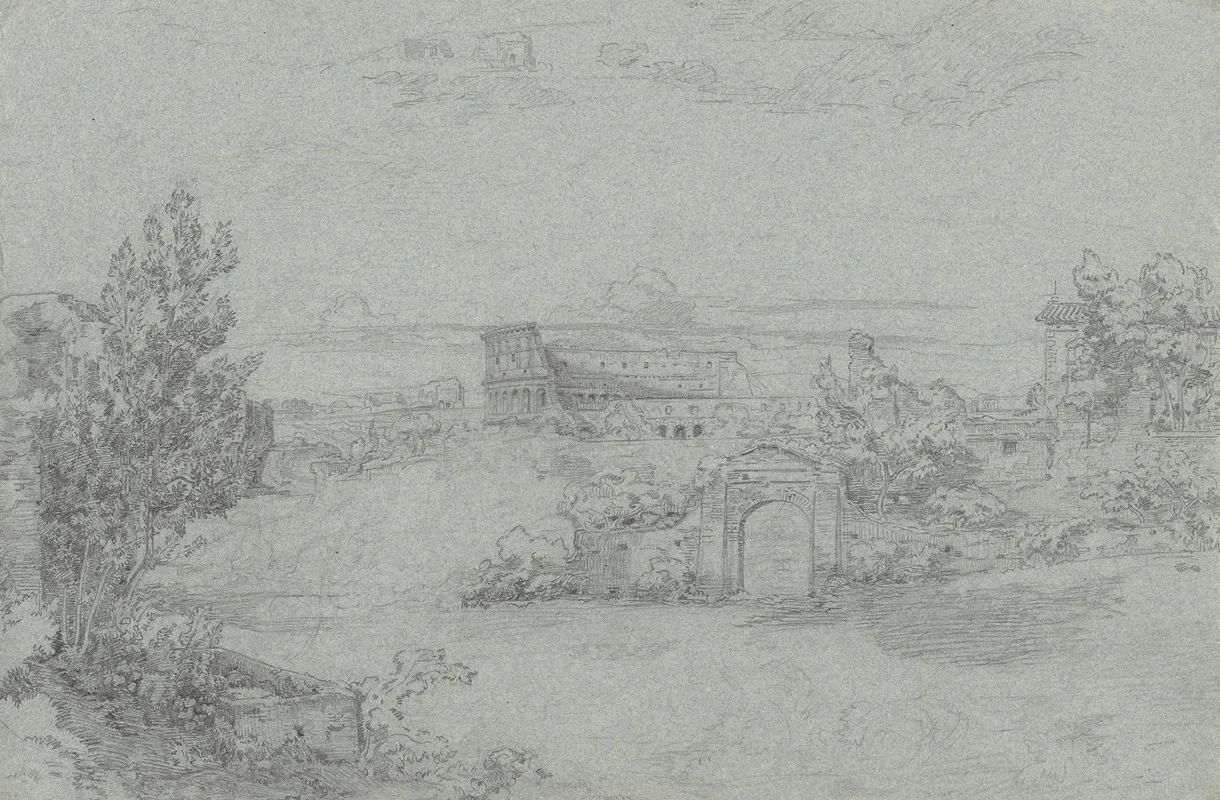 Landschaft Mit Gebauden Und Ruinen Darunter Der Eines Amphitheaters