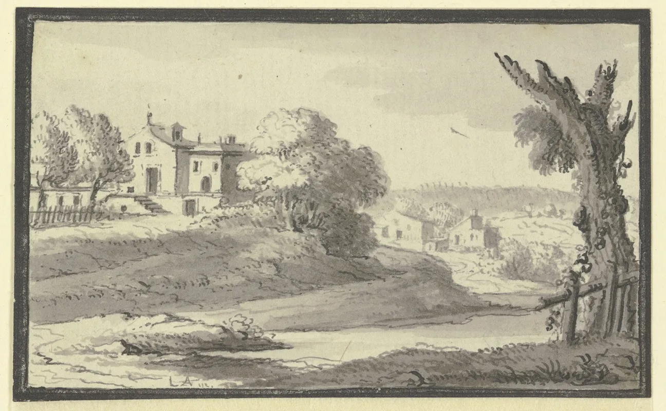 Landschaft Mit Hausern Auf Einem Hugel Am Wasser