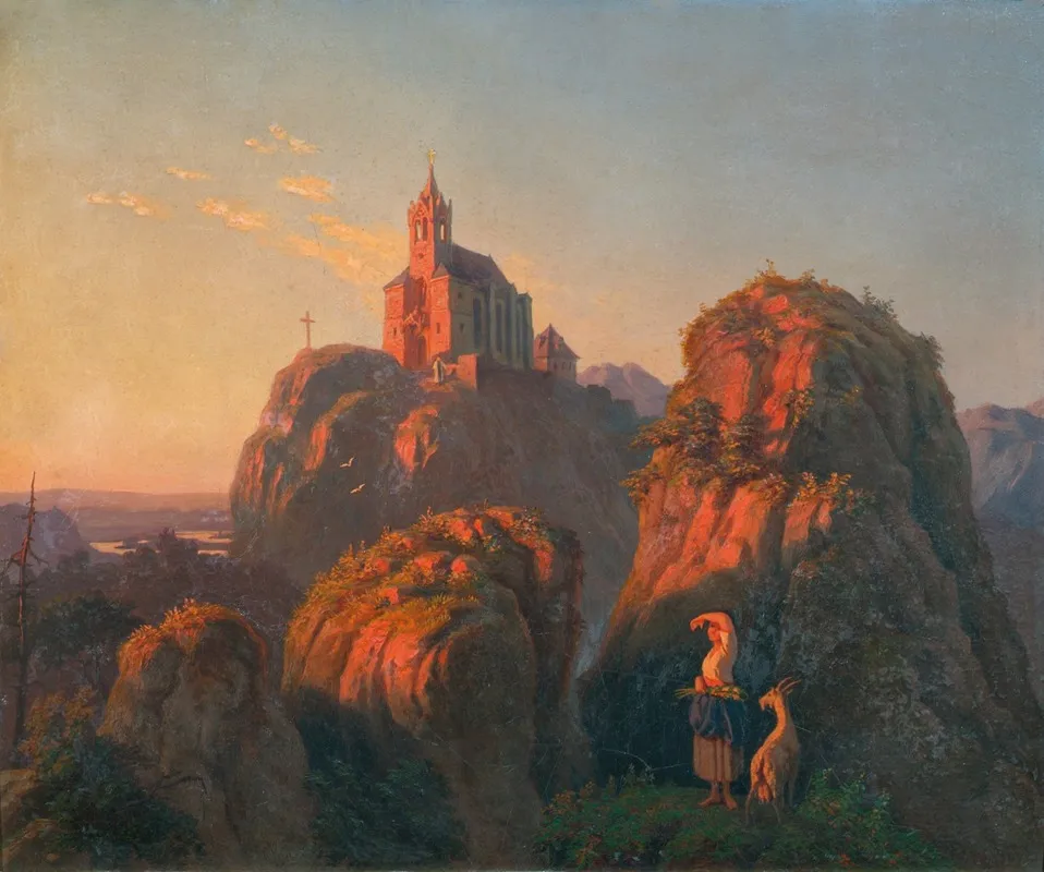 Landschaft Mit Kirche Am Abend
