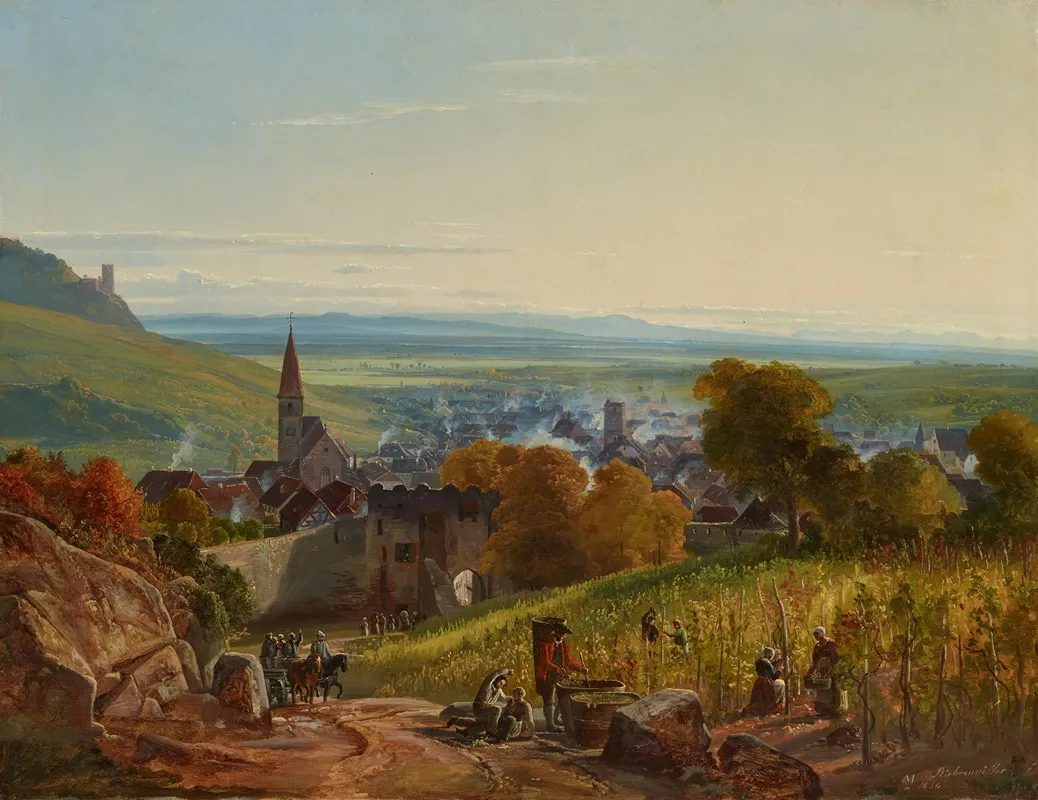 Landschaft Mit Reisenden Blick Auf Ribeauville Im Elsas Wall Art by Christian Ernst Morgenstern - High-Resolution Digital Print