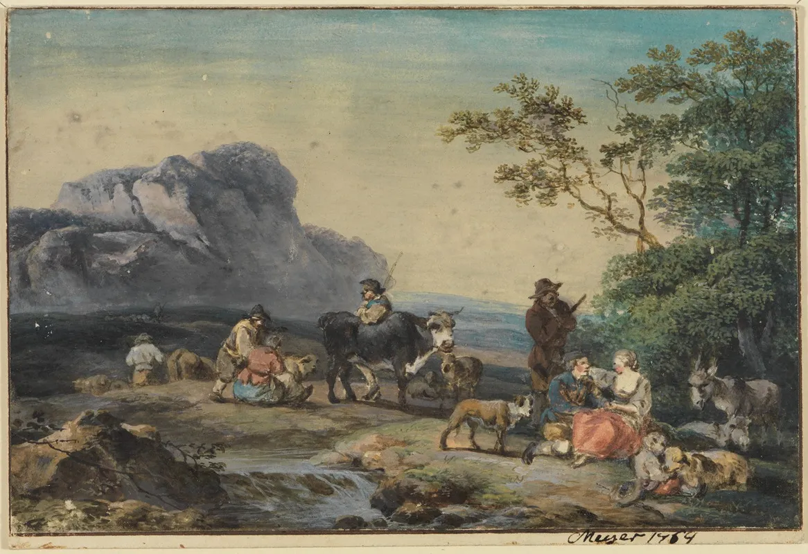 Landschaft Mit Ruhenden Hirten Wall Art by Georg Friedrich Meyer - High-Resolution Digital Print