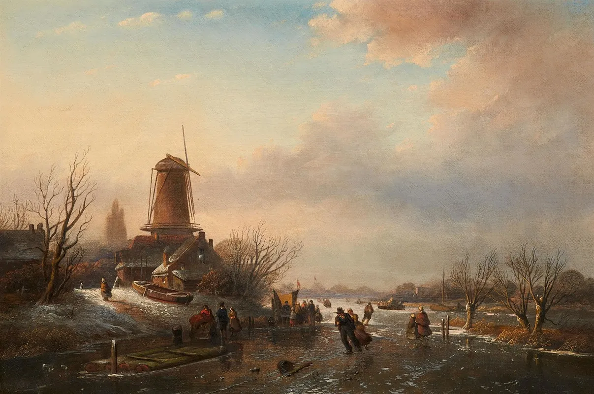 Landschaft Mit Windmuhle Und Zugefrorenem Kanal Wall Art by Jacob Jan Coenraad Spohler - High-Resolution Digital Print