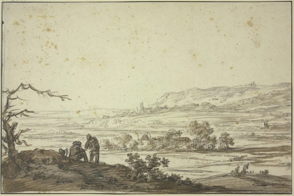 Landschaft Vorne Links An Einem Durren Baum Zwei Figuren Wall Art by Herman Saftleven III - High-Resolution Digital Print