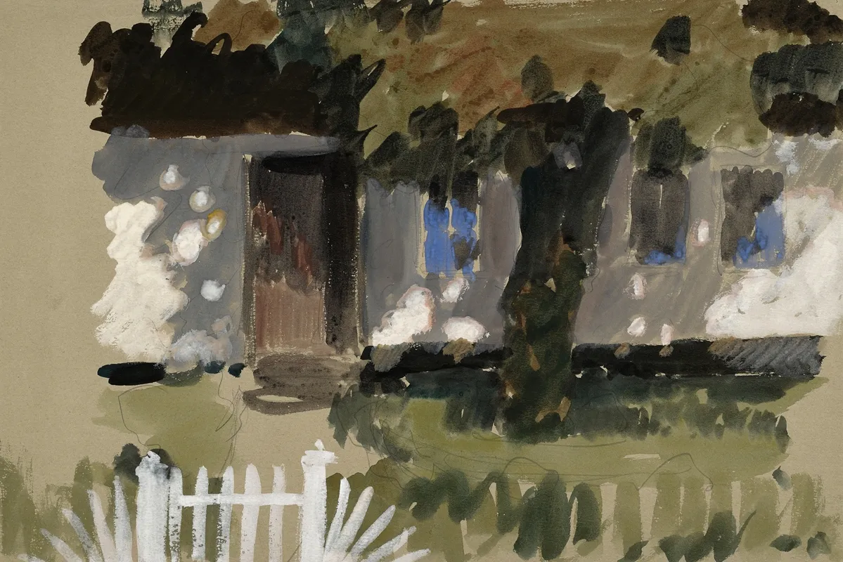 Landschaftsstudie Haus Mit Garten Und Baum
