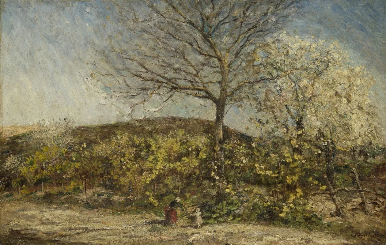 Landschap Met Bloeiende Boomgaard