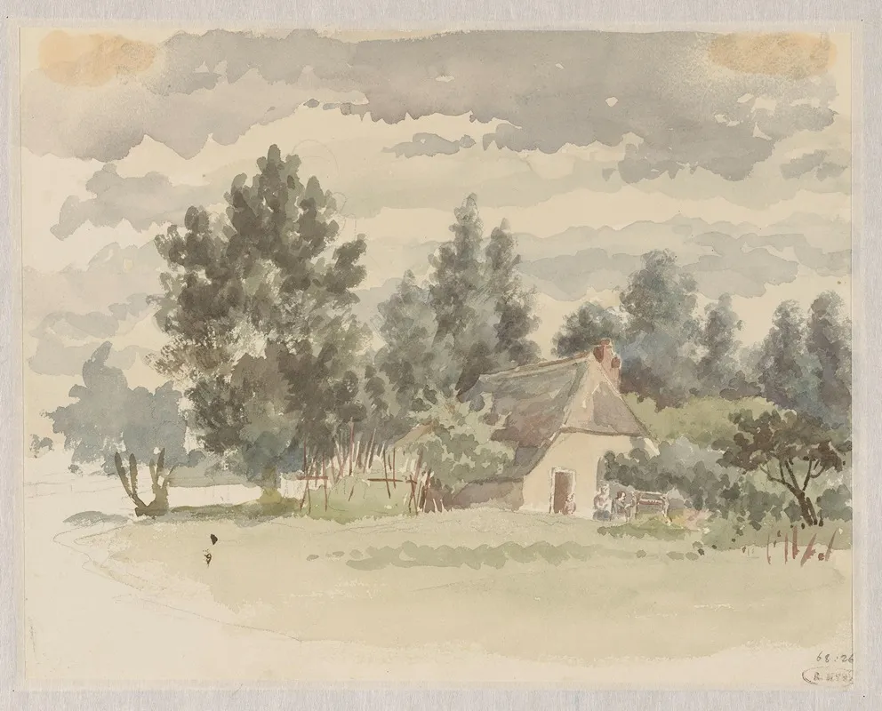 Landschap Met Boerderij Omgeven Door Bomen
