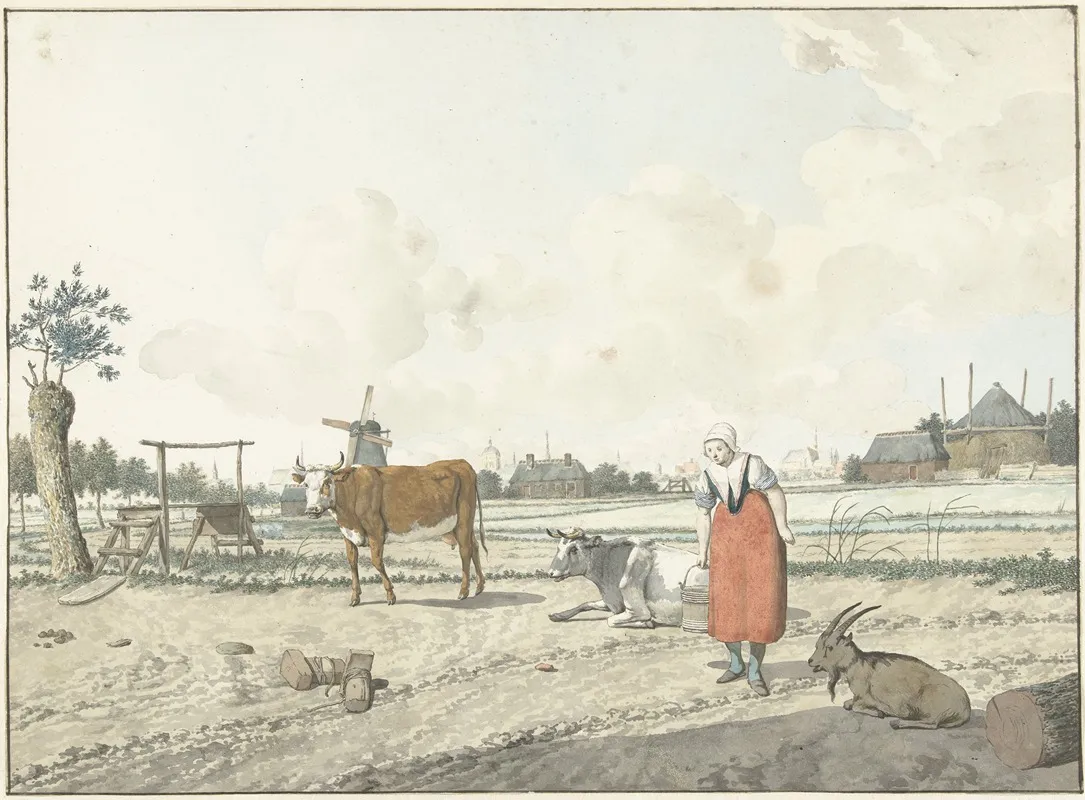 Landschap Met Boerin En Vee Wall Art by W. Barthautz - High-Resolution Digital Print