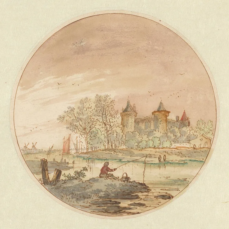 Landschap Met Een Hengelaar En Een Kasteel Wall Art by Aernout Ter Himpel - High-Resolution Digital Print