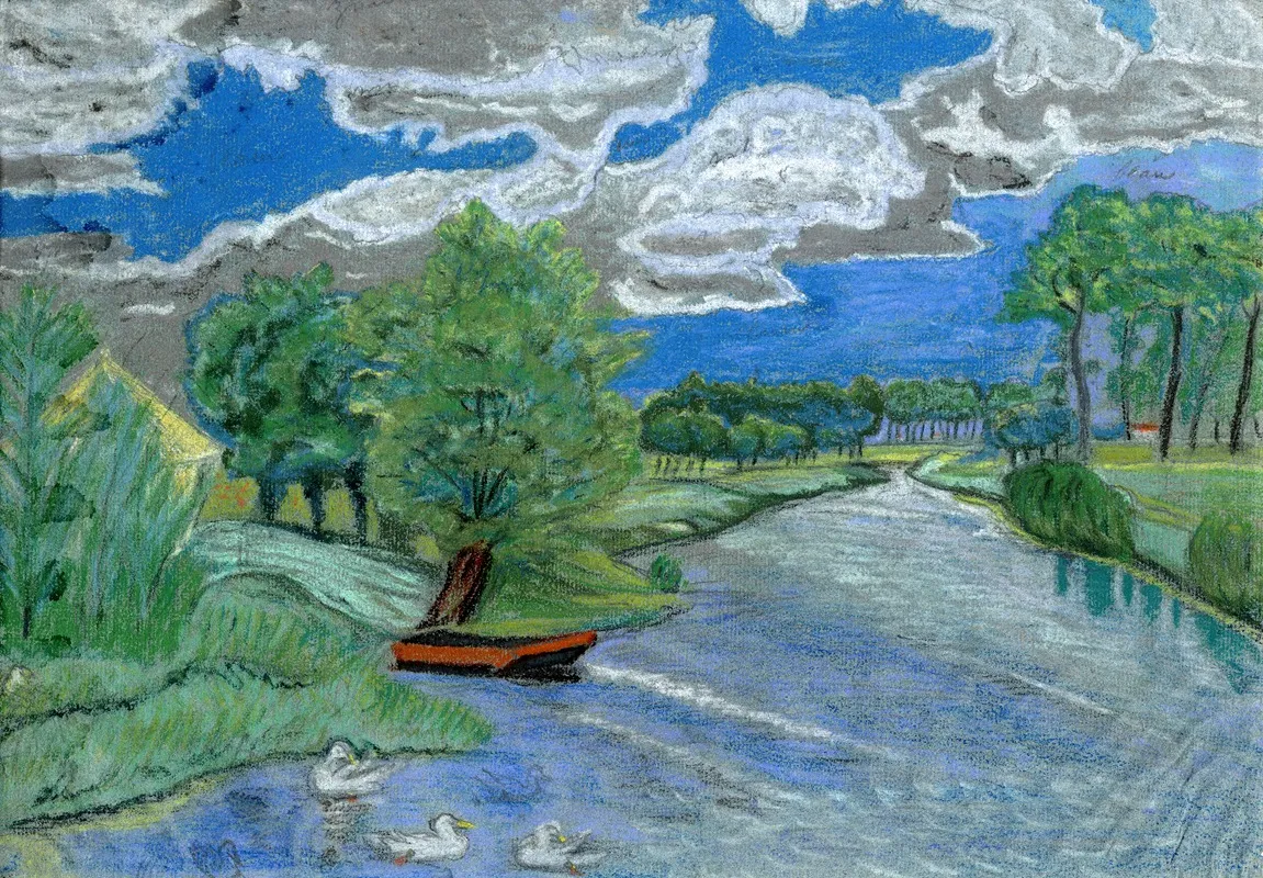 Landschap Met Een Rivier En Hooimijt