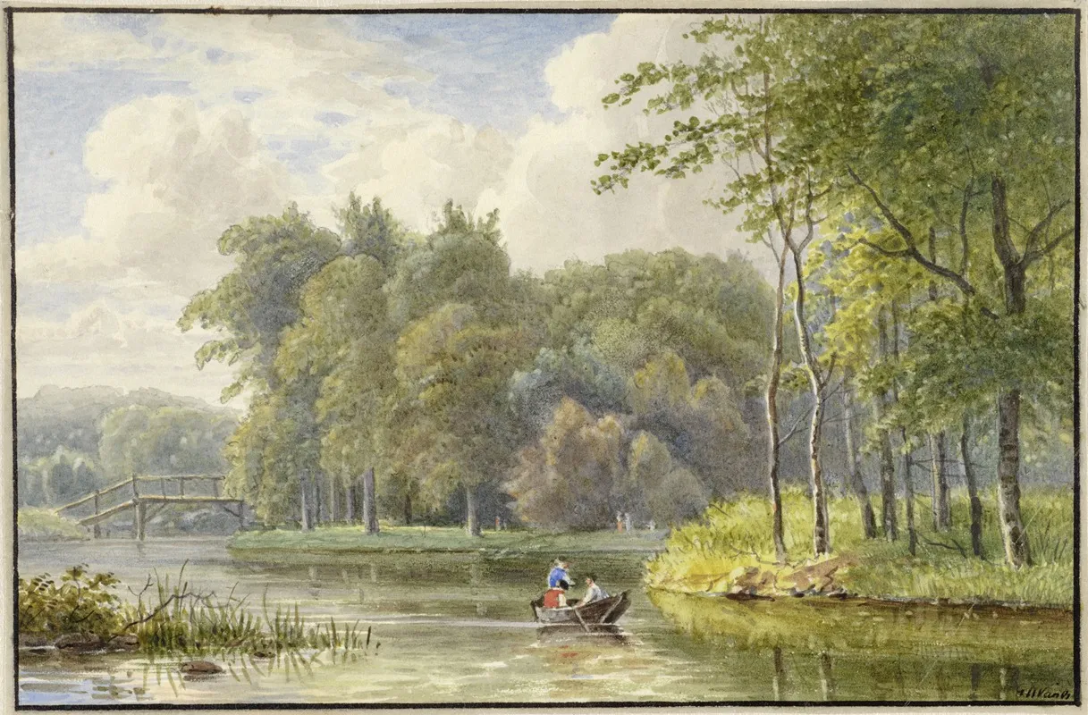 Landschap Met Figuren In Een Roeibootje Wall Art by Georgius Jacobus Johannes van Os - High-Resolution Digital Print
