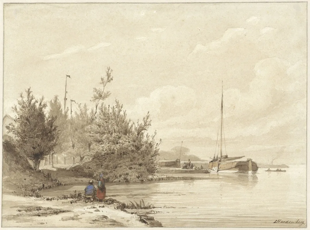 Landschap Met Gemeerde Boten Aan Een Rivieroever Wall Art by Lambertus Hardenberg - High-Resolution Digital Print