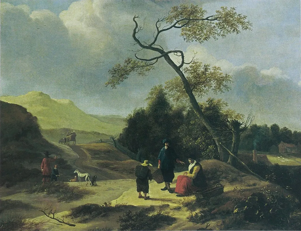 Landschap Met Jagers En Rustende Reizigers Wall Art by Jan Baptist Wolfaerts - High-Resolution Digital Print