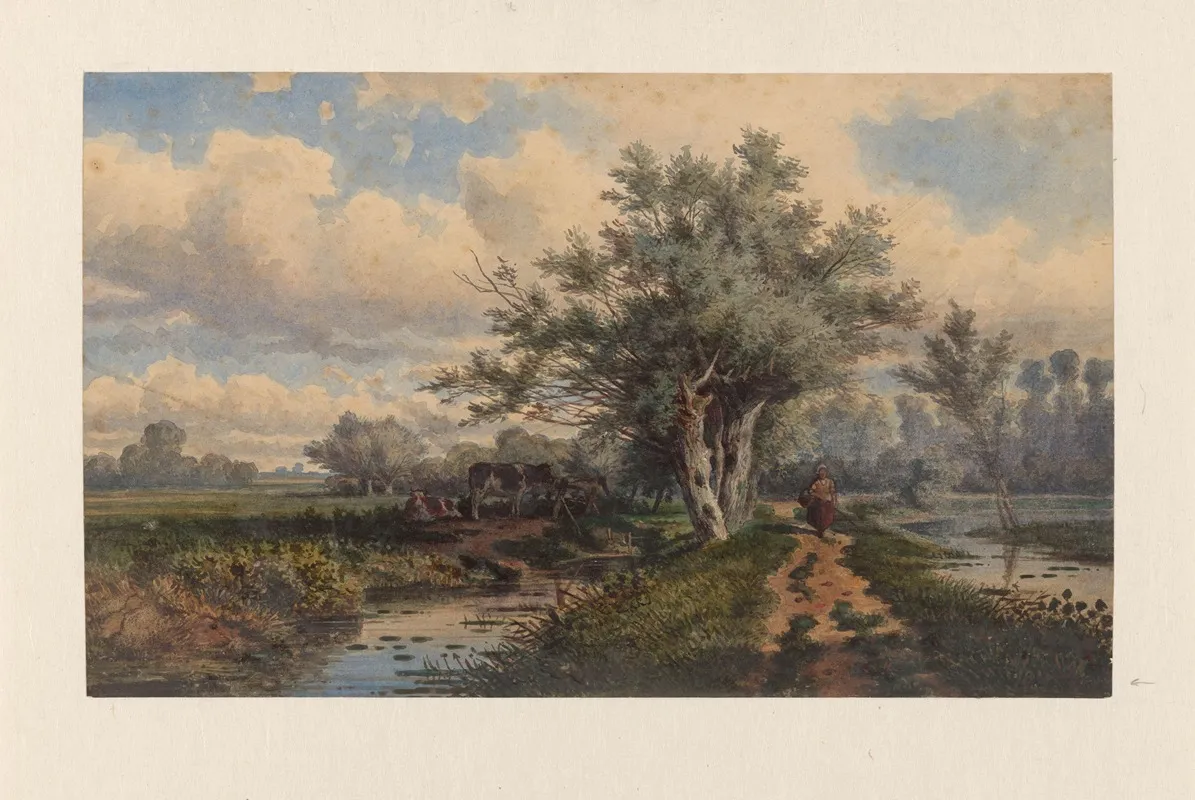Landschap Met Koeien En Water 2 Wall Art by Dirk Van Lokhorst - High-Resolution Digital Print