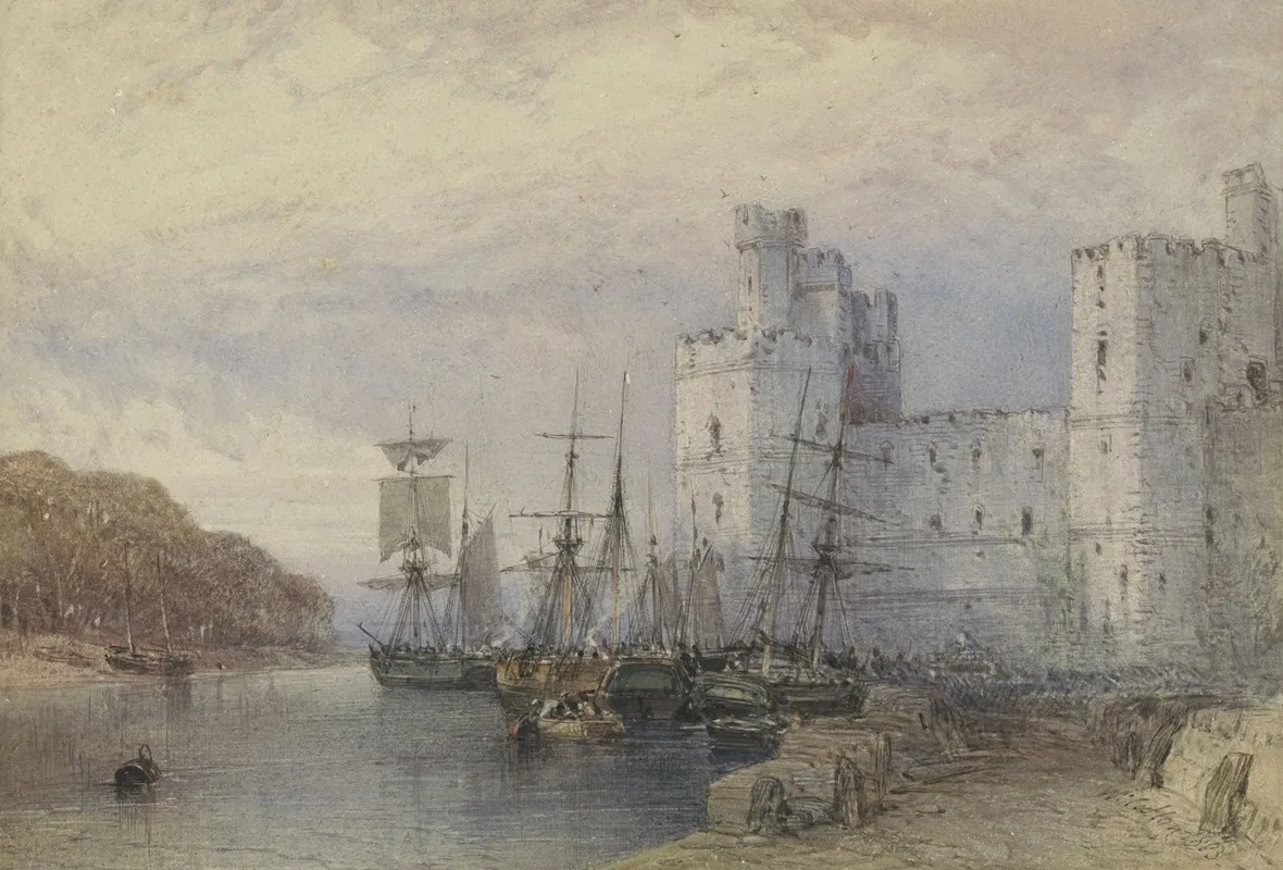Landschap Met Schepen Voor Caernarvon Castle