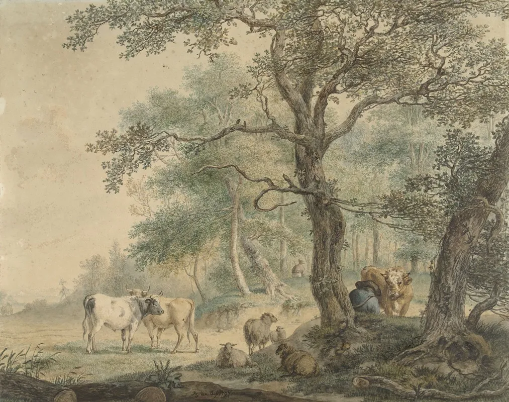 Landschap Met Twee Herders Met Vee Wall Art by Pieter Gerardus van Os - High-Resolution Digital Print