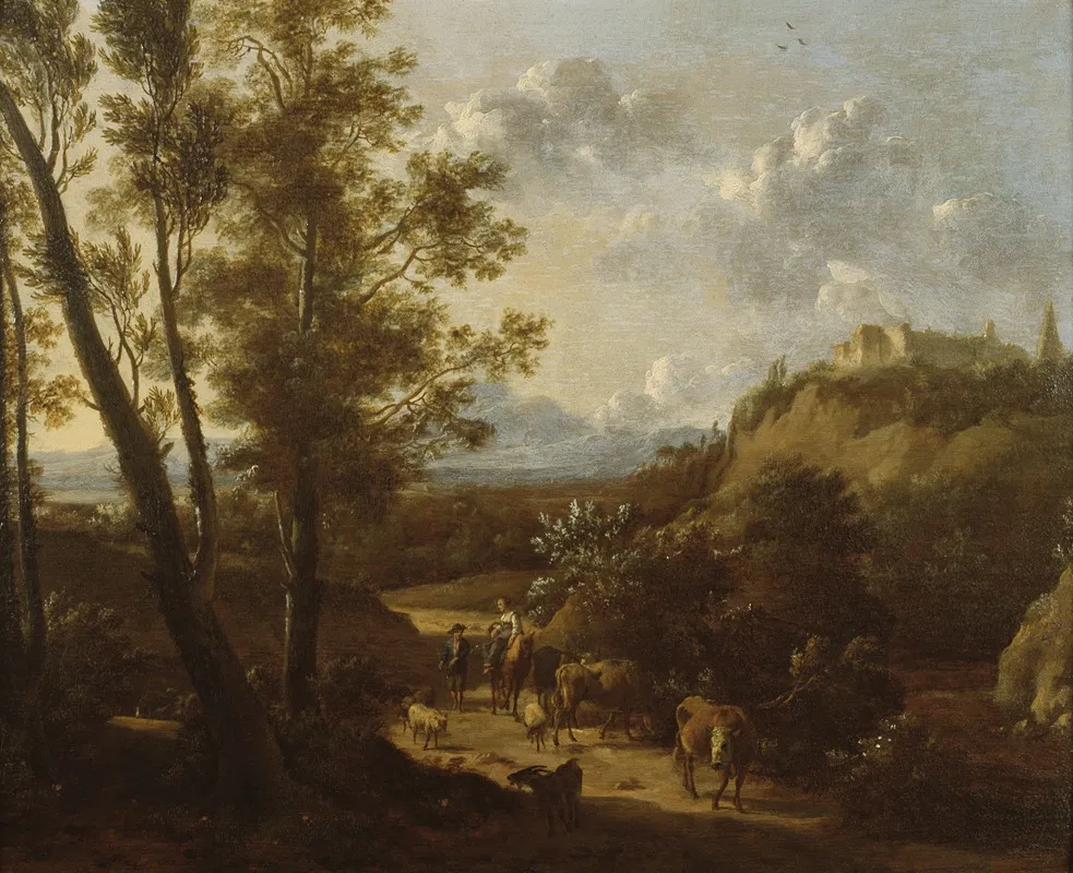 Landschap Met Veehoeders Wall Art by Frederik de Moucheron - High-Resolution Digital Print