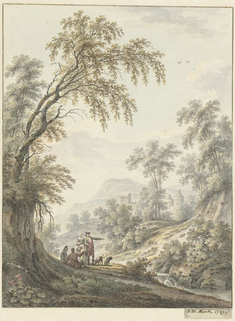Landschap Met Watervalletje En In De Verte Een Kasteel Wall Art by Johann Heinrich Müntz - High-Resolution Digital Print