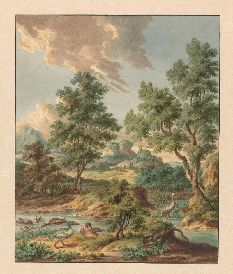 Landschap Met Watervogels In Een Poel Wall Art by Jan Hendrik Troost van Groenendoelen - High-Resolution Digital Print