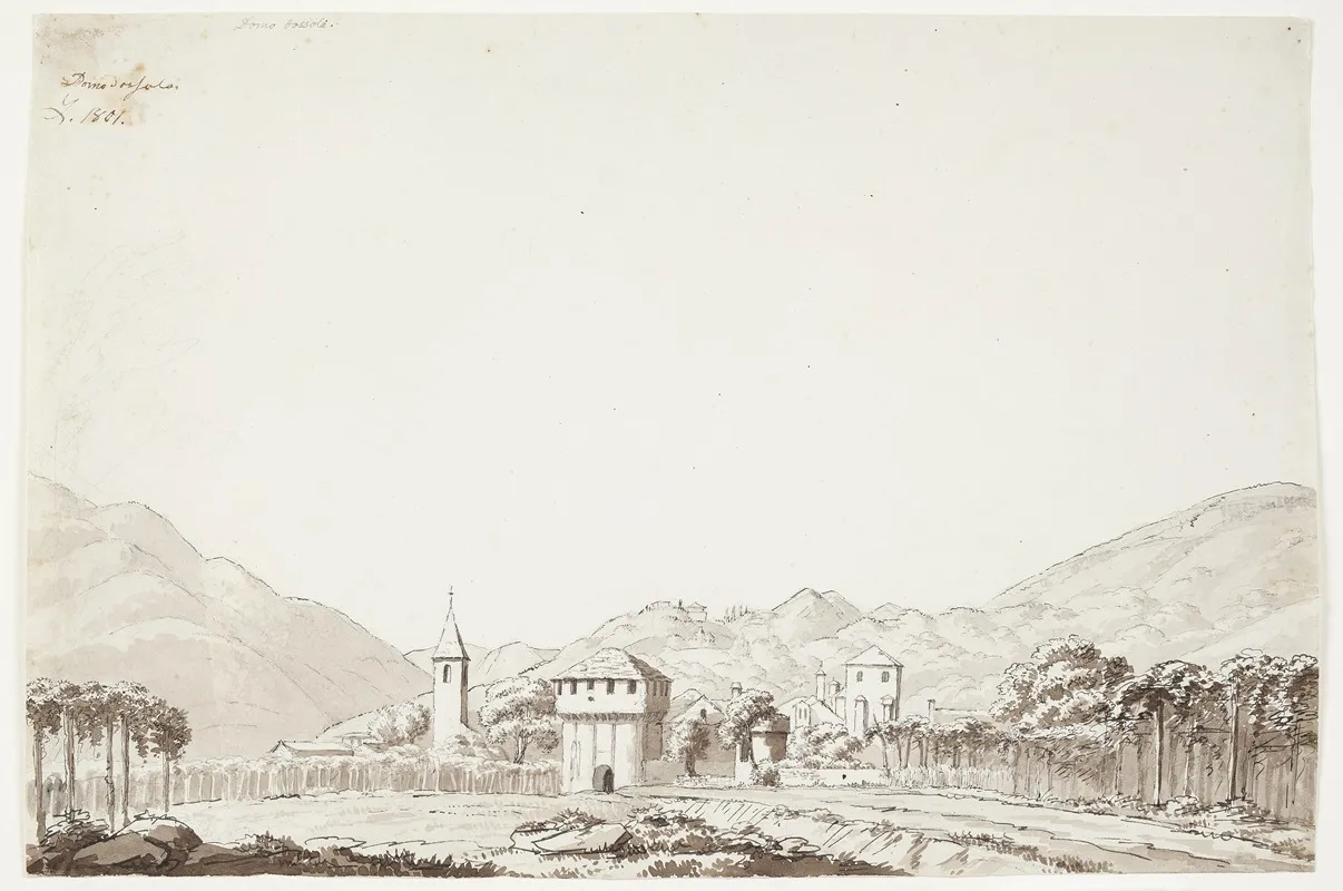 Landskab Fra Domodossola I Schweiz Med Kirke Og Vagtarn