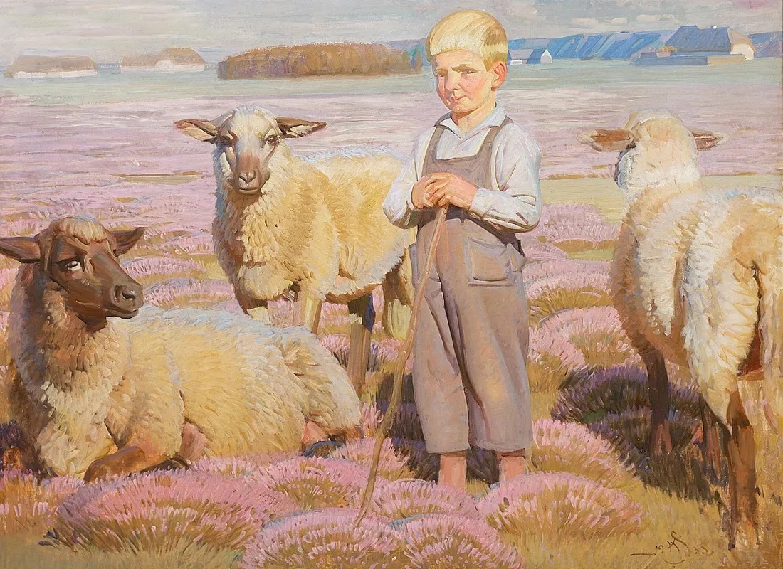 Landskab Med Far Og Hyrdedreng Wall Art by Knud Sinding - High-Resolution Digital Print