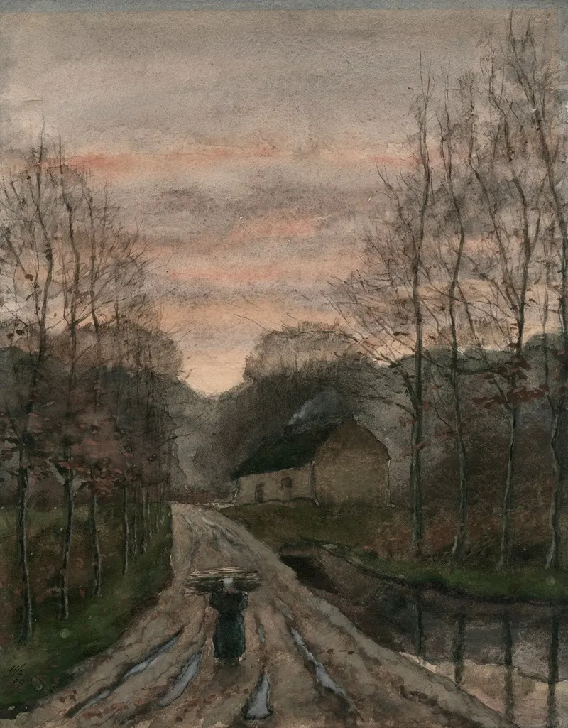 Landweg Langs Beek In De Herfst En Bij Schemering Wall Art by David Oyens - High-Resolution Digital Print