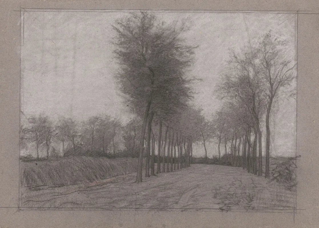 Landweg Met Bomen Aan Weerszijden