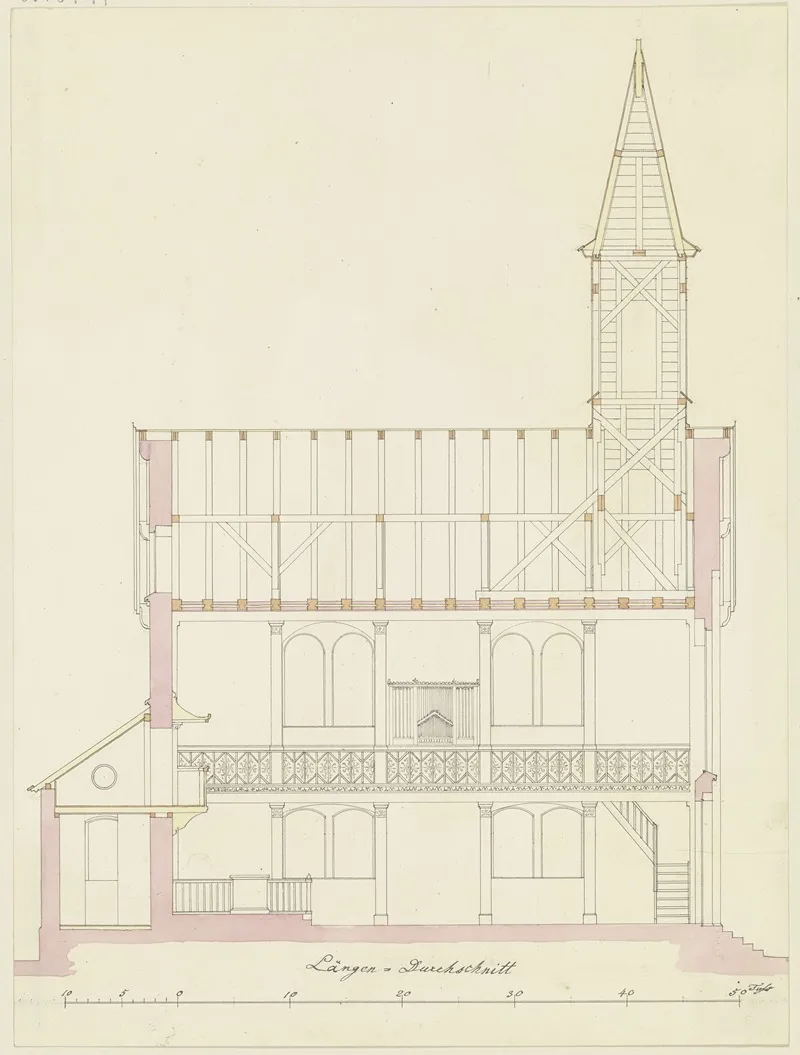 Langsschnitt Durch Eine Kirche Fur Die Gemeinde Friedrichsdorf