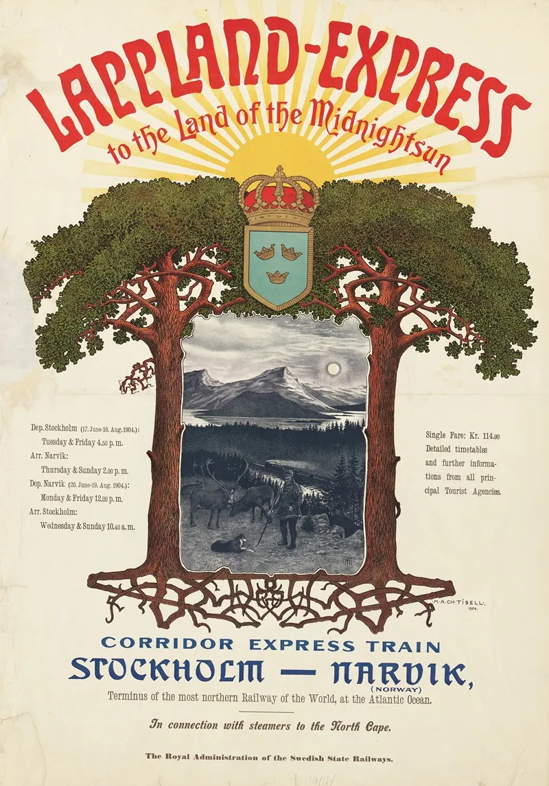 Lappland Express To The Land Of The Midnight Sun Corridor Express Train Stockholm To Narvik Wall Art by Martin August Christian Tisell - High-Resolution Digital Print
